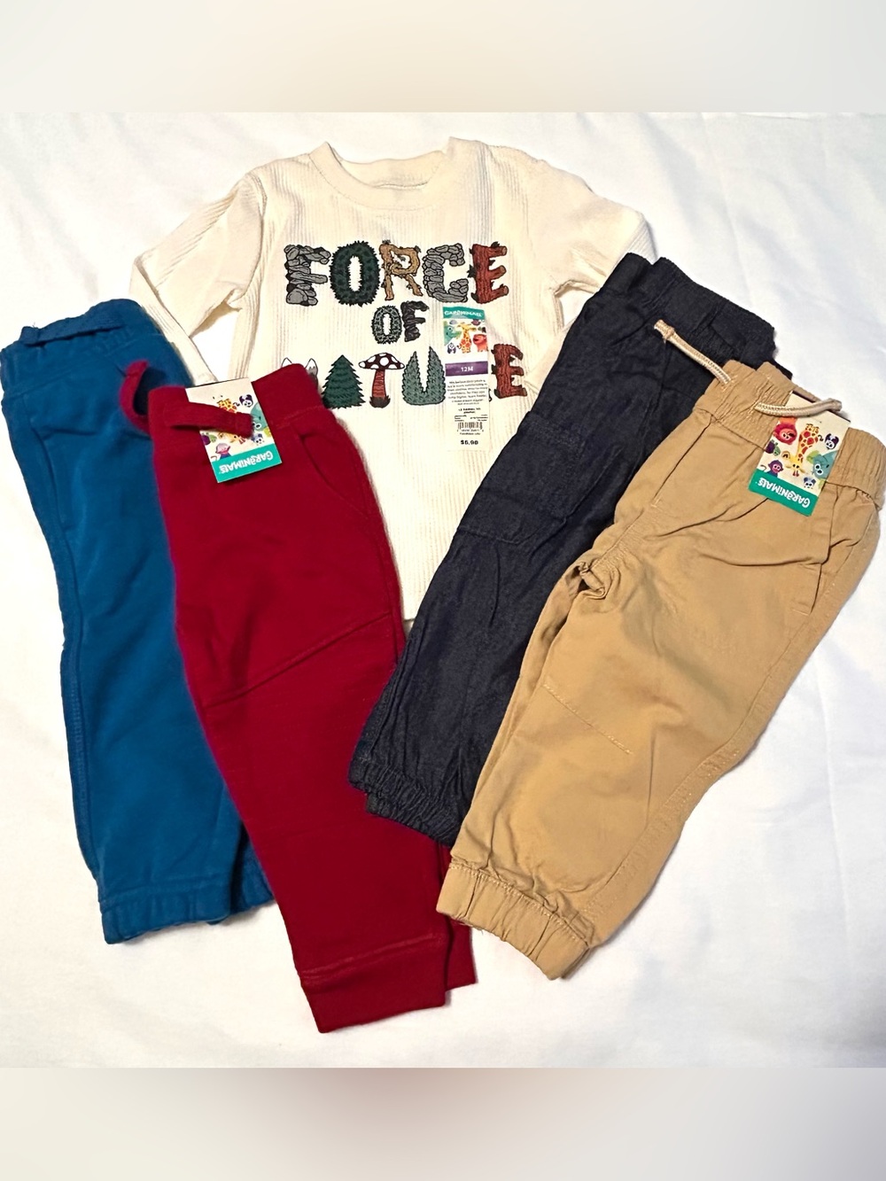 12 Month 9-12 Garanimals 5 Piece Bundle Pants and Long Sleeve Tee Shirt NEW NWT